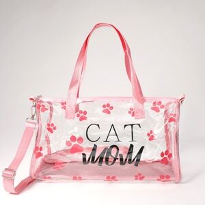 Pink CAT MOM Clear Duffel Bag Weekend CrossBody Boston Gym Travel Transparent
